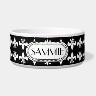 Zwart White Fleur de Lis Monogram Pattern Voerbakje