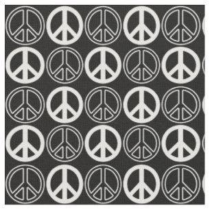 Zwart   White Peace Sign en omlijnd patroon Stof