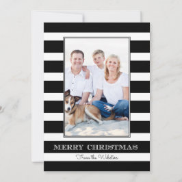 Zwart | White Stripe Merry-kerstfoto Feestdagenkaart