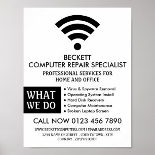 Zwart Wi-Fi-Logo, Computer Repair Specialist Poster