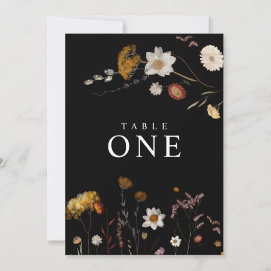 Zwart Wildflower Tafelnummer Kaarten (Voorkant)