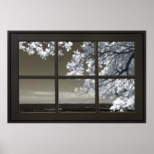Zwart WIndow Lijst Ominous White Tree Blossom Uitz Poster