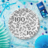 Zwart/wit 100th Birthday Party Number Pattern Papieren Bordje (Feest)