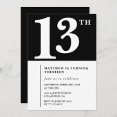 Zwart-wit 13e verjaardag uitnodiging Chic (Voorkant / Achterkant)