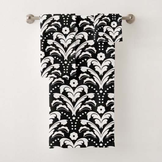 Zwart-wit 1930s Damask Elegant Bad Handdoek (Insitu)