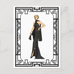  zwart-wit 1930s Zijderoute Mode Briefkaart