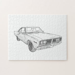 Zwart-wit 1966 Dodge Coronet Illustratie Legpuzzel
