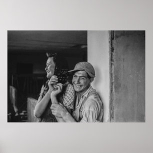 Zwart-wit 1968 Europees portret van een jong Poster