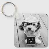 Zwart-wit 1 Foto Collage Aangepast monogram Sleutelhanger (Voorkant)