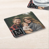 Zwart-wit 1 Photo Collage Single Monogram Vierkante Kartonnen Onderzetter (Schuin)