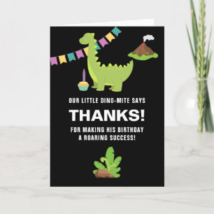 Zwart-wit 1e verjaardagsfeestje met dinosaurus the bedankkaart