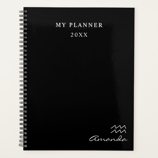Zwart-wit 2022 Aquarius Zodiac Symbol Planner (Voorkant)