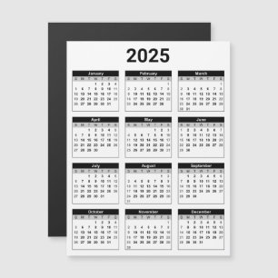 Zwart-wit 2025 Jaarlijkse Kalender Magnetische Kaa