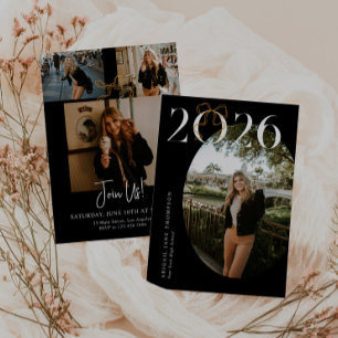 Zwart & Wit 2026 Coquette Strik Foto Afstuderen Kaart