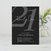 Zwart-wit 21e verjaardag uitnodiging (Staand voorkant)