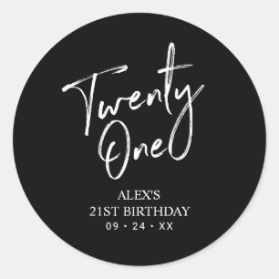 Zwart & Wit 21e verjaardagsfeest cadeau Bedankt Ronde Sticker