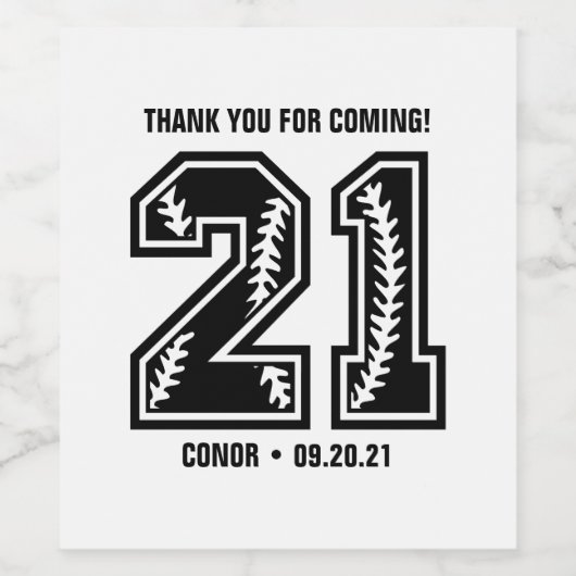 Zwart & Wit 21ste verjaardag dank u Wijn Etiket (Enkel label)