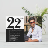 Zwart-wit 22e verjaardag foto kaart (Staand voorkant)