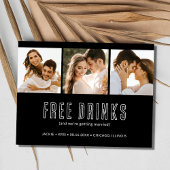 Zwart Wit 3 Foto Bruiloft Save the Date Aankondigingskaart