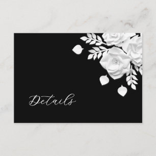 Zwart-Wit 3D Bloemen Huwelijksdetails Informatiekaartje