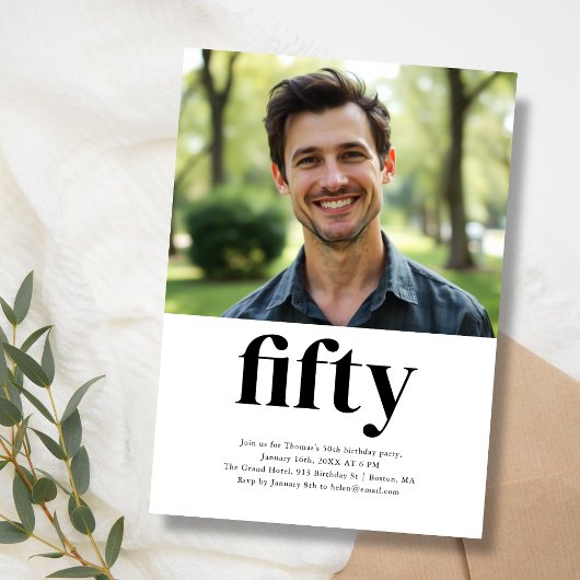 Zwart-wit 50ste verjaardag kaart