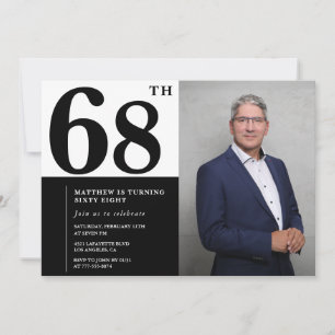 Zwart-wit 68e verjaardagsuitnodigingen foto kaart