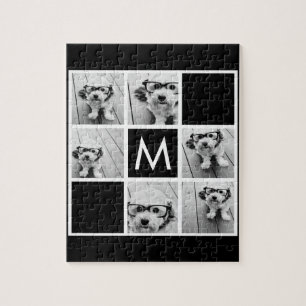 Zwart-wit 6 Foto Collage Aangepast monogram Legpuzzel