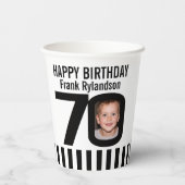 Zwart wit 70e verjaardag aangepaste foto papieren bekers (Achterkant)