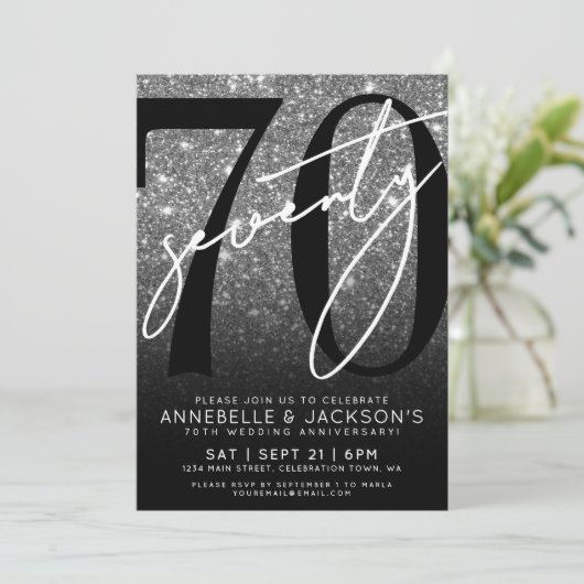 Zwart Wit 70ste bruiloft Jubileum Kaart (Staand voorkant)
