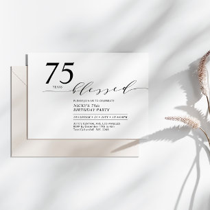 Zwart & Wit 75 Jaar Geblessed Verjaardagsfeestje Kaart