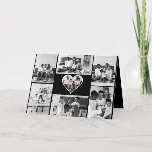 Zwart-wit 7 foto collage kaart (Voorkant)