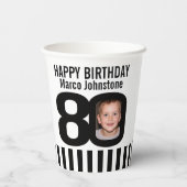 Zwart wit 80e verjaardag aangepaste foto papieren bekers (Achterkant)