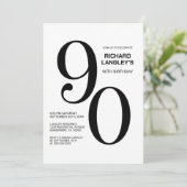 Zwart-wit 90ste verjaardagsfeest kaart (Staand voorkant)