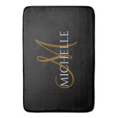 Zwart Wit Aangepast Monogram Script Naam Badmat (Voorkant Verticaal)