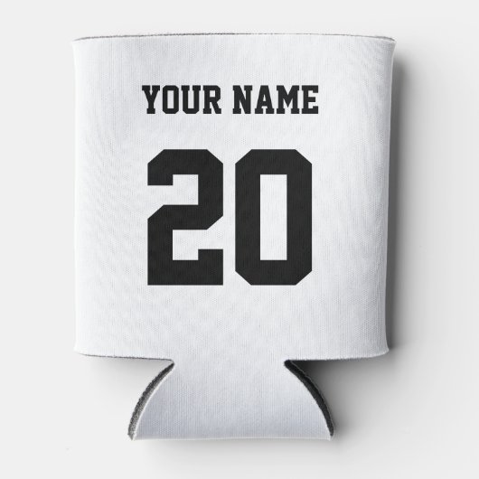 Zwart-wit Aangepast nummer en naam Blikjeskoeler (Voorkant)