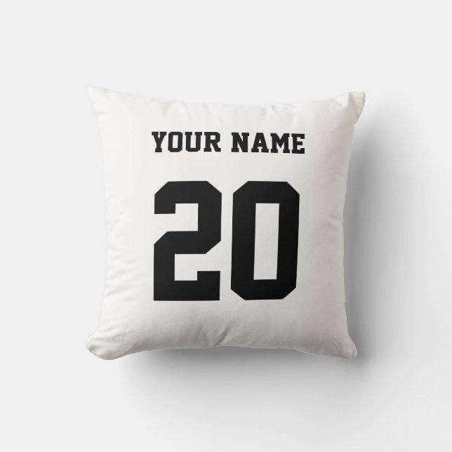 Zwart-wit Aangepast nummer en naam Kussen (Voorkant)