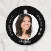 Zwart wit aangepaste foto dank u verjaardag bedankjes labels (Voorkant)