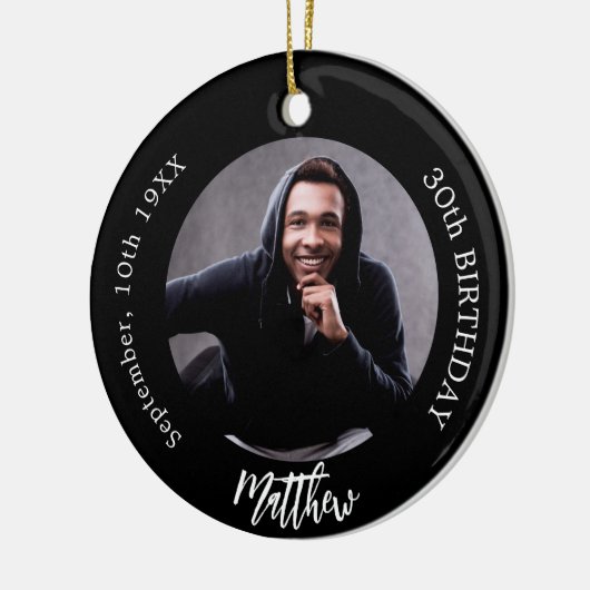 Zwart wit aangepaste foto man man verjaardag keramisch ornament (Links)