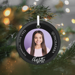 Zwart wit aangepaste foto Quinceanera Glas Ornament