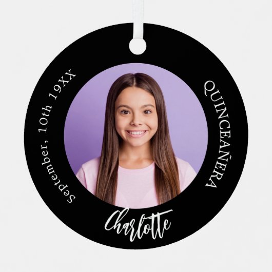 Zwart wit aangepaste foto Quinceanera Metalen Ornament (Voorkant)