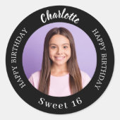 Zwart wit aangepaste foto Sweet 16 Ronde Sticker (Voorkant)