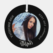 Zwart wit aangepaste foto verjaardag glas ornament (Achterkant)