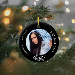 Zwart wit aangepaste foto verjaardag keramisch ornament