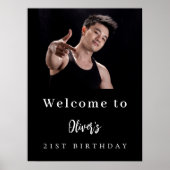 Zwart wit aangepaste foto verjaardagsfeestje welko poster (Voorkant)