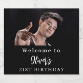 Zwart wit aangepaste foto welkom verjaardag bier etiket (Enkel label)