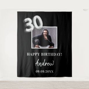 Zwart-wit aangepaste fotonaam man 30ste verjaardag wandkleed