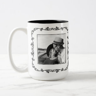 Zwart-wit aangepaste koppel foto gepersonaliseerd tweekleurige koffiemok