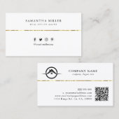 Zwart Wit Aangepaste Logo QR Code Minimaal Modern Visitekaartje (Voorkant / Achterkant)