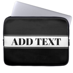 Zwart & Wit Aangepaste Naam Streep Laptop Sleeve