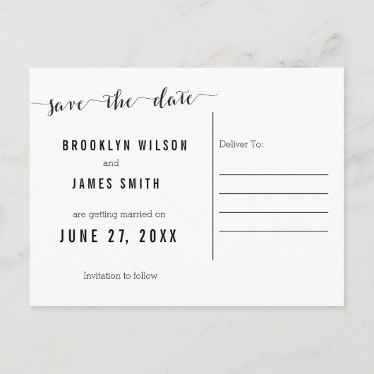 Zwart-wit aangepaste Save the Date-ansichtkaart Aankondigingskaart (Achterkant)